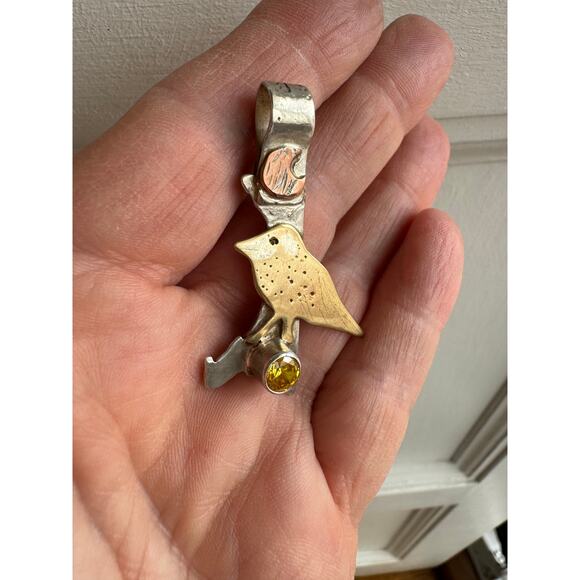 Brass Bird Lab CZ Copper Moon Sterling Silver Handmade Pendant Gemstone Chain - Picture 8 of 10